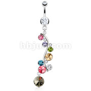 316L Surgical Steel Vine with Multi CZ Droplets Dangle Navel Ring