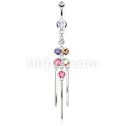 316L Surgical Steel Symmetrical Gem Drops with Chandelier Dangle Navel Ring
