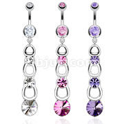 316L Surgical Steel Cascading Drops CZ Combination Navel Ring