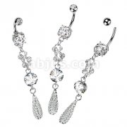 316L Surgical Steel Tear Droplets with Multi Paved CZ Navel Ring