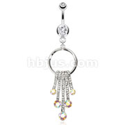 316L Surgical Steel Crystal Cascading Waterfall on Ring Navel Ring 