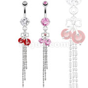 316L Surgical Steel Ribbon Cherry Dangle Navel Ring
