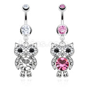 316L Surgical Steel Little Owl with Large Center Gem Navel Ring 