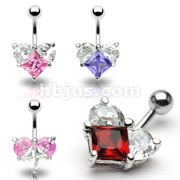 316L Surgical Steel Triple Gem Prong Set Heart Navel