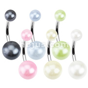316L Surgical Steel Navel Ring with Pearlish Coat Acrylic Balls