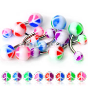 320 Piece 316L Surgical Steel Navel with Multi Colored Peace Sign Inlayed UV Ball Package