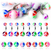 316L Surgical Steel Navel with Multi Colored Peace Sign Inlayed UV Ball