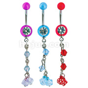 UV 1-Gem Navel Ring w/ Bead & 2-Dices