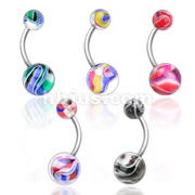 316L Surgical Steel Navel with Multi Colored Marble UV Ball