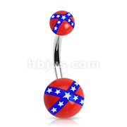 316L Surgical Steel Navel Ring with Acrylic Rebel Flag Balls
