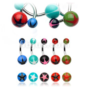 316L Surgical Stainless Steel Navel Rings with UV Star Balls