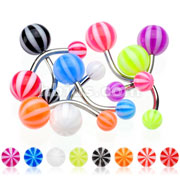 160 Pieces Assorted 316L Surgical Stainless Steel Navel Rings with UV  Candy Striped Balls