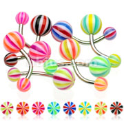 160 Pcs Assorted 316L Surgical Stainless Steel Navel Rings with UV 3-Color Candy Striped Balls