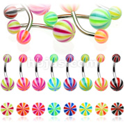 Navel Ring w/ 3-Color UV Candy Stripe Balls
