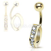 316L Surgical Steel Interchangeable Navel Ring Charm Holder With Clear Gemmed Gold IP