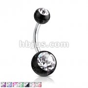 316L Surgical Steel Shaft Navel Ring with 2 Ultra Glitter Gem Balls