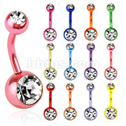 Neon Titanium Anodized Over 316L Surgical Steel Vibrant Double Gem Ball Navel Rings