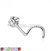 316L Surgical Steel Nose Screw with 3mm Prong Set Square Gem