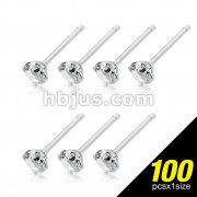 200 pcs of Clear CZ 316L Surgical Stainless Steel Prong Set Nose Stud Package