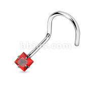20GA .925 Sterling Silver Nose Screw with 3mm Square Prong Set Gem