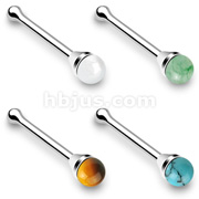 .925 Sterling Silver Nose Stud with Round Semi Precious Stone
