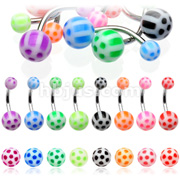 316L Surgical Stainless Steel Navel Rings with UV Soccer Balls