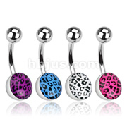 316L Surgical Steel Navel Ring with Leopard Skin Clear Epoxy Coated Ball