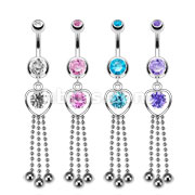 40 Pcs of 316 Surgical Steel Navel Ring with CZ Heart and 3 Strings
