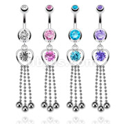316 Surgical Steel Navel Ring with CZ Heart and 3 Strings