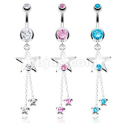 316 Surgical Steel Navel Ring with CZ Star and 2 Strings