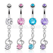 316L Surgical Steel Whimsical Note with Prong Set CZ Tail Dangle Navel Ring