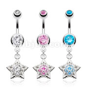 316L Surgical Steel Intricate Vintage Hollow Star Caged CZ Dangle Navel Ring