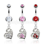 316L Surgical Steel Intricate Vintage Hollow Heart Caged CZ Dangle Navel Ring