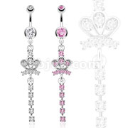 316L Surgical Steel Crown with CZ Drop Dangle Navel Ring