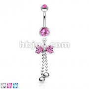 316L Surgical Steel CZ Ribbon with Cascading Beads Dangle Navel Ring