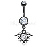Black IP Surgical Steel Tribal Pattern with CZ Focal Point Dangle Navel Ring