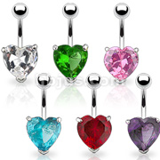 Navel Ring w/ Prongset Large 10mm Heart CZ