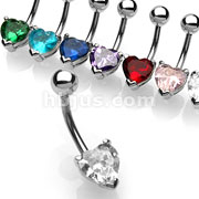 70 PC Navel Ring w/Prong Set 7mm Cubic Zirconia Heart