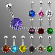 Navel Ring w/ Prong Set Large Round CZ