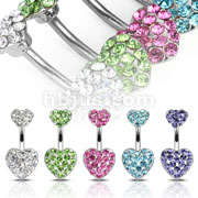 50 Pcs of Assorted Color 316L Surgical Steel Navel Ring with Pave Gemmed Hearts
