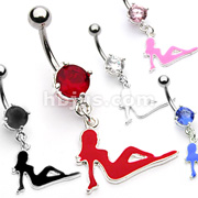 Navel Ring w/ Gem & Enamel Mud Blk