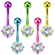 Neon Titanium Anodized Over 316L Surgical Steel Prong Set Belly Ring