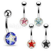 316L Surgical Steel Navel Ring with Multi Gem Star Ferido Ball