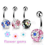 80 Pcs of Assorted Color 316L Surgical Steel Navel Ring with Crystal Ferido Multi Flower Ball 