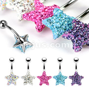316L Surgical Steel Navel Ring with Multi Crystal Ferido Star
