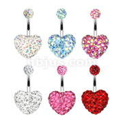 316L Surgical Steel Multi Gem Fluffy Heart Ferido Crystal Navel Ring