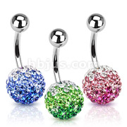 316L Surgical Steel Navel Ring with Ferido Crystal Multi Wavy Layer Ball