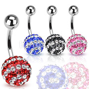 316L Surgical Steel Navel Ring with Ferido Crystal Duo Tone Spiral Ball