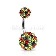 316L Surgical Steel Navel Ring with Rainbow Ferido Crystal Ball Over Black Base
