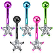 Neon Titanium Anodized Over 316L Surgical Steel Star Prong Set Belly Ring